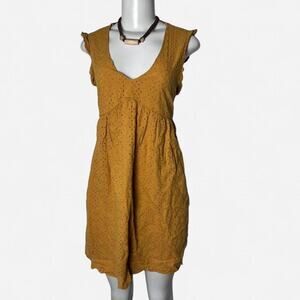 Cotton dress mustard yellow baby doll peasant cottage core earthy flower child S